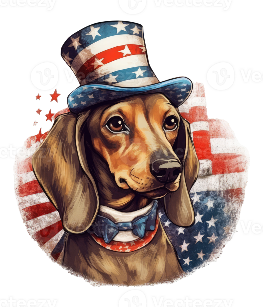 schattig patriottisch teckel hond vervelend oom Sam hoed ons onafhankelijkheid dag . ai gegenereerd png
