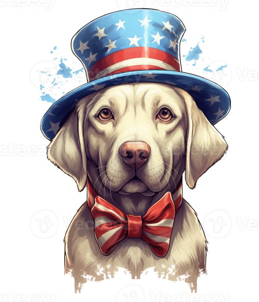 Cute Patriotic Labrador Retriever dog Wearing Uncle Sam Hat US Independence Day . png