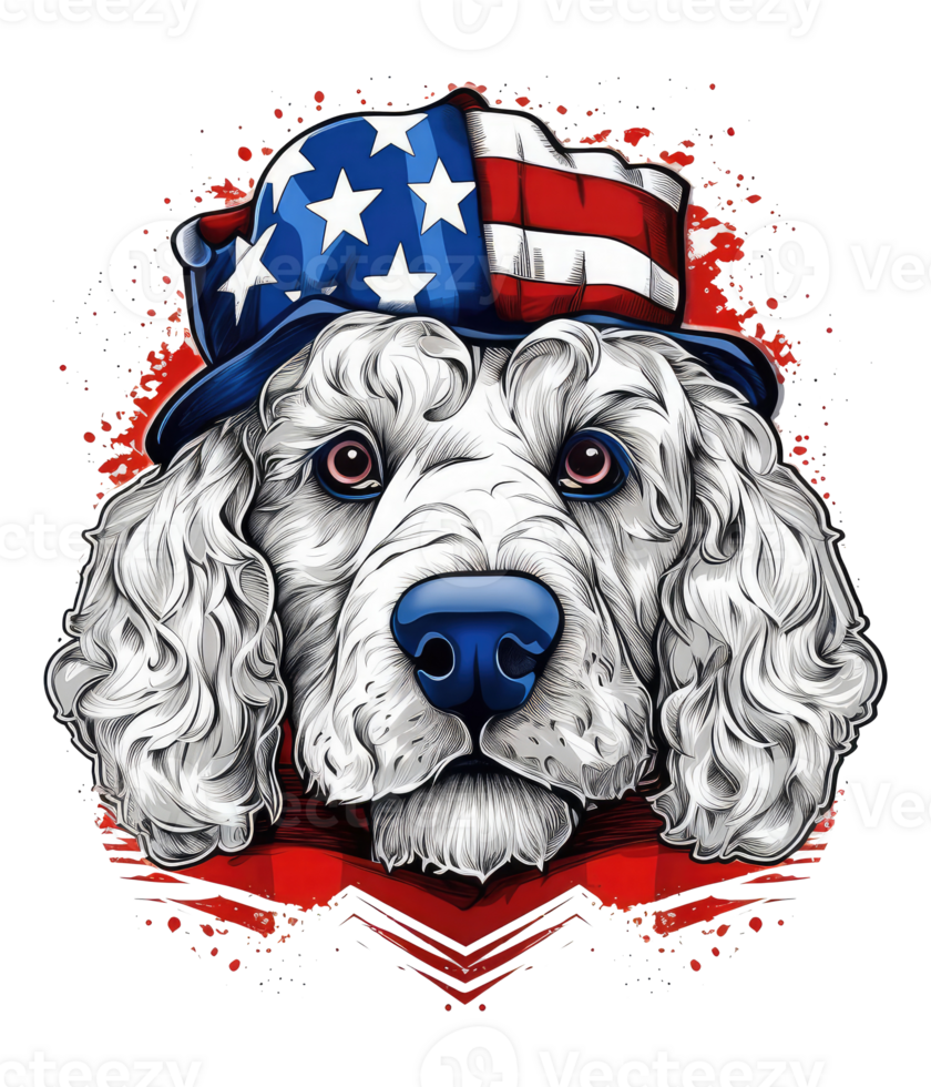 Cute Patriotic dog Wearing Uncle Sam Hat US Independence Day . png