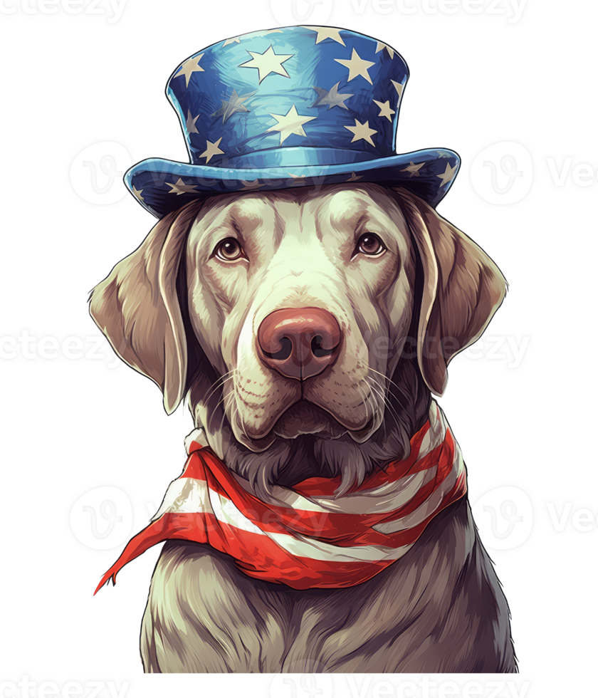 Cute Patriotic Labrador Retriever dog Wearing Uncle Sam Hat US Independence Day . png