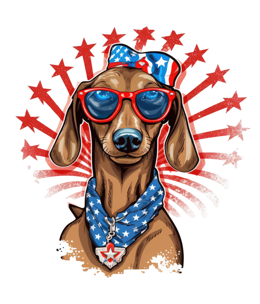 Cute Patriotic Dachshund dog Wearing Uncle Sam Hat US Independence Day . png