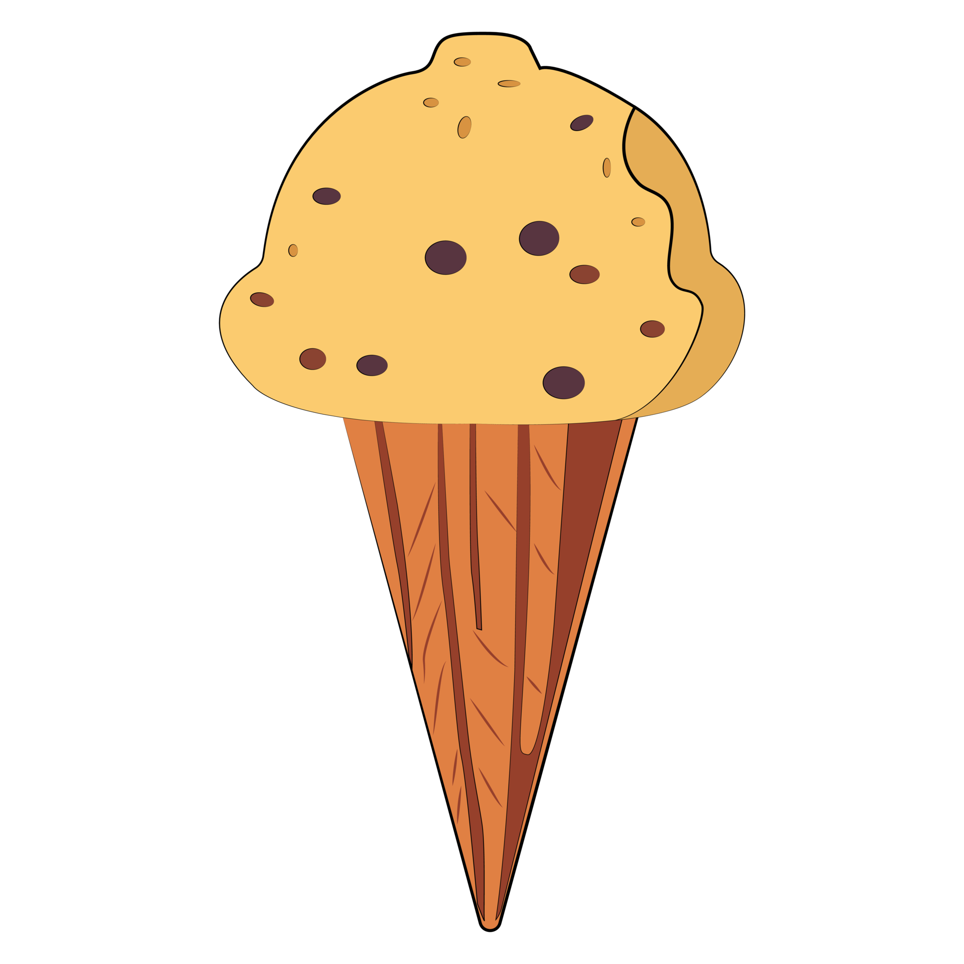 Vanilla chocolate chip ice cream cone isolated on transparent