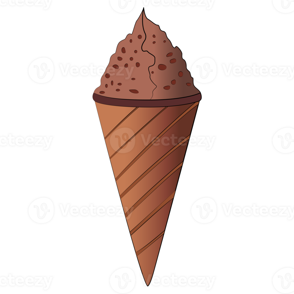 Chocolate ice cream cone isolated on transparent background, dessert clipart element 24760478 PNG