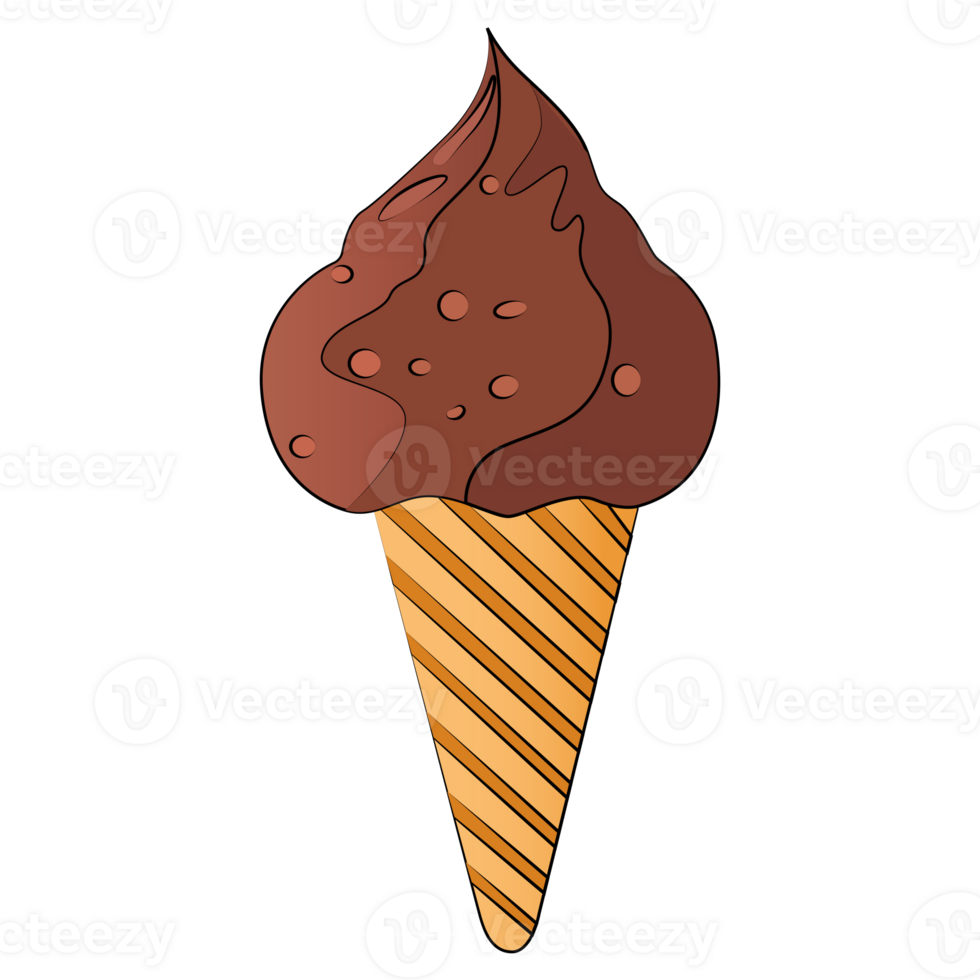 Chocolate ice cream cone isolated on transparent background, dessert clipart element 24760485 PNG