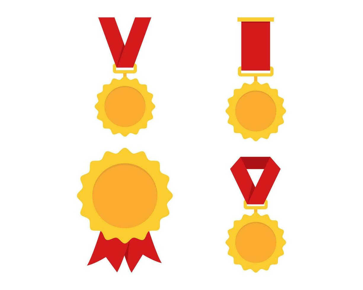 Gold, silver, bronze medal. 1st, 2nd and 3rd places. Trophy with red ribbon. vector