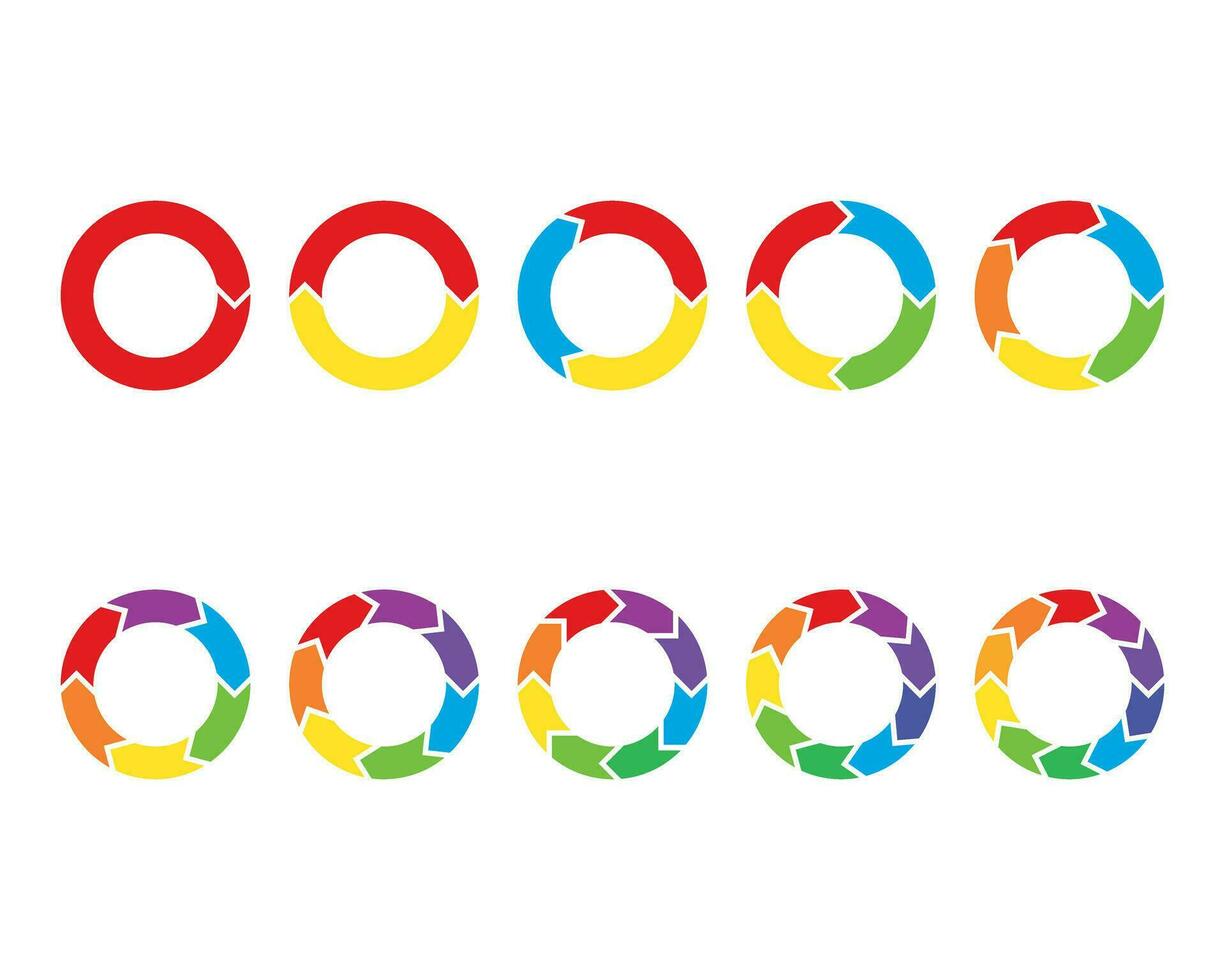 Colorful circle arrow charts. Multicolor spinning arrows icons vector