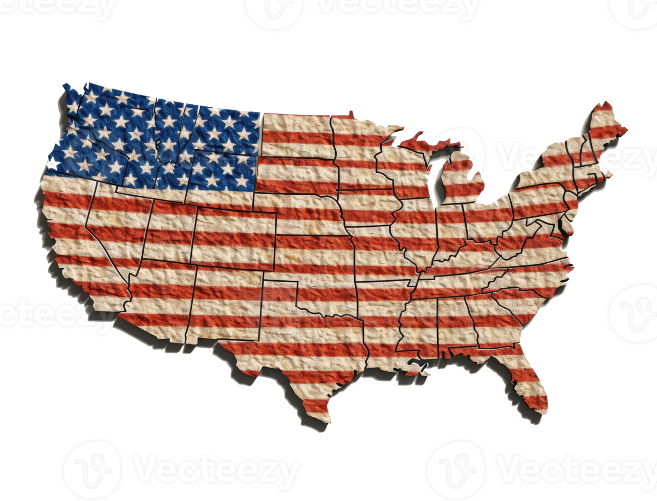 map of the United State has a large American flag . png