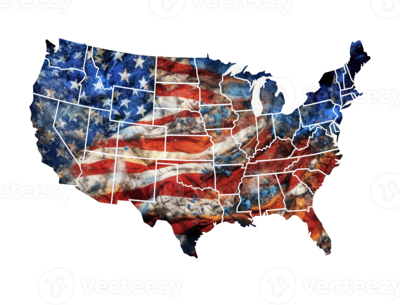 map of the United State has a large American flag . png