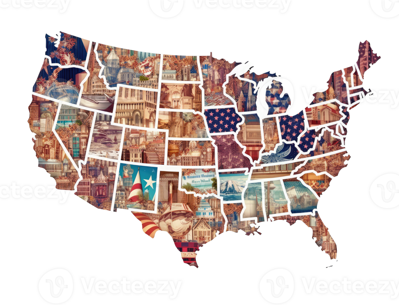 map of the United State has a large American flag . png