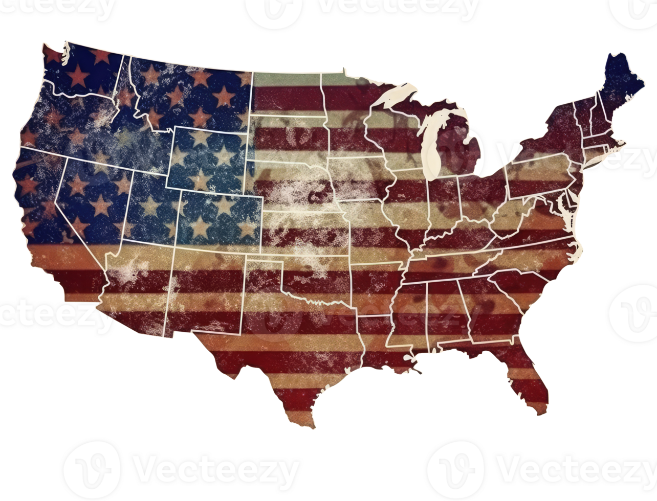 map of the United State has a large American flag . png