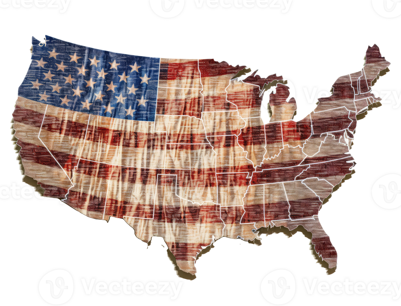 map of the United State has a large American flag . png