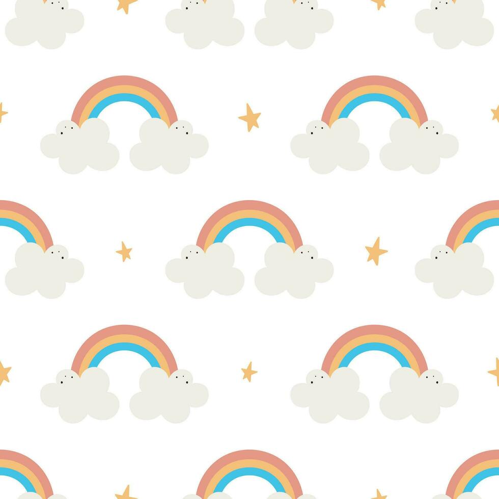 Seamless pattern with rainbow. Vector illustration. For card, posters, banners, printing on the pack, printing on clothes, fabric, wallpaper.