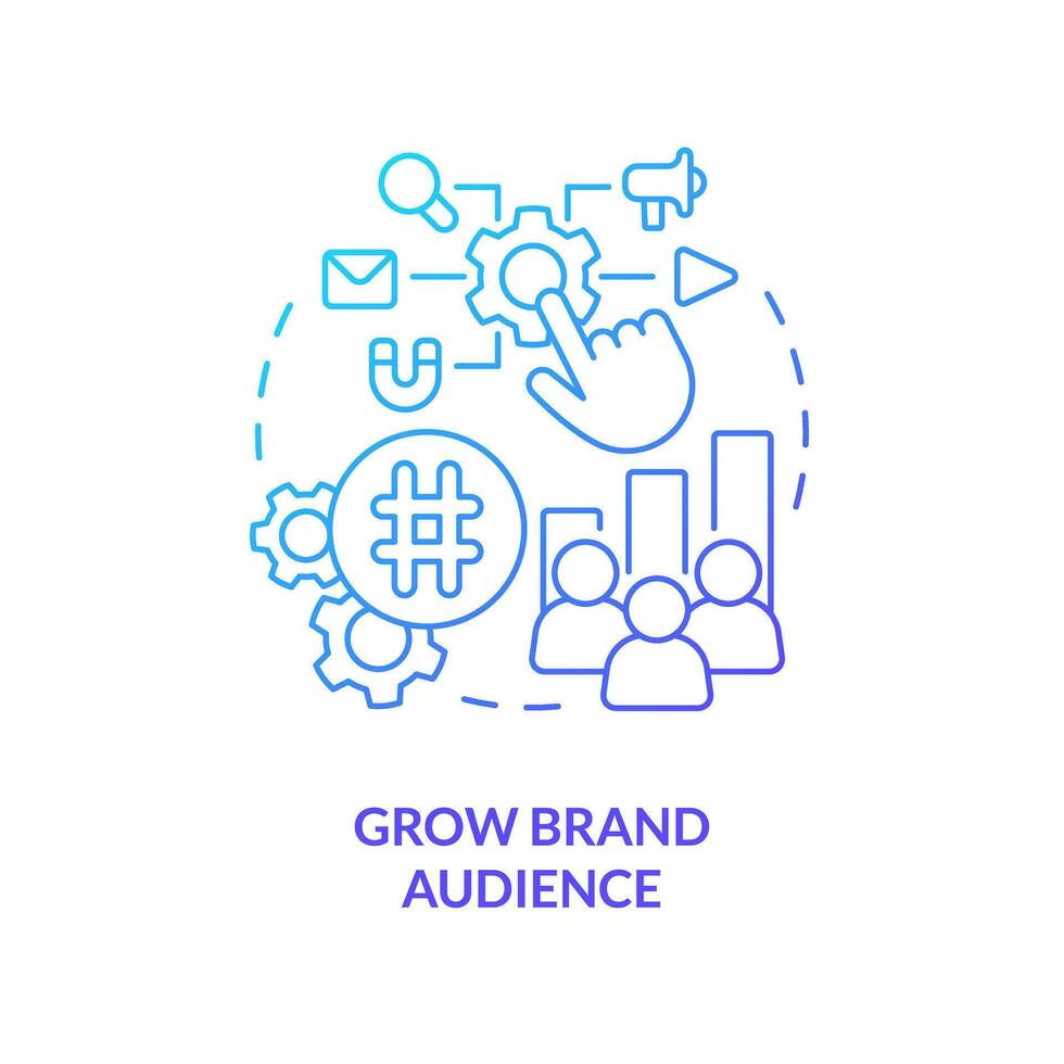Grow brand audience blue gradient concept icon. Attract new clients. Social media advertising goal abstract idea thin line illustration. Isolated outline drawing vector