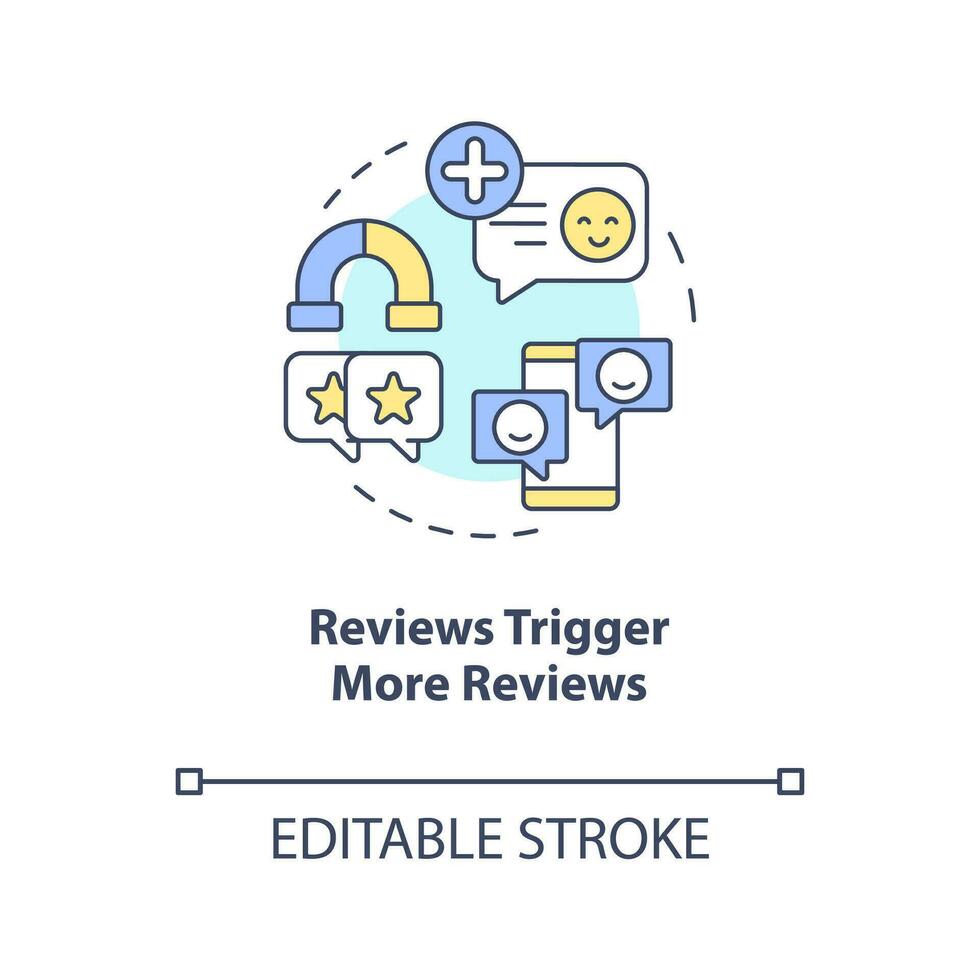 Reviews trigger more reviews concept icon. Social media. Customer feedback reason abstract idea thin line illustration. Isolated outline drawing. Editable stroke vector