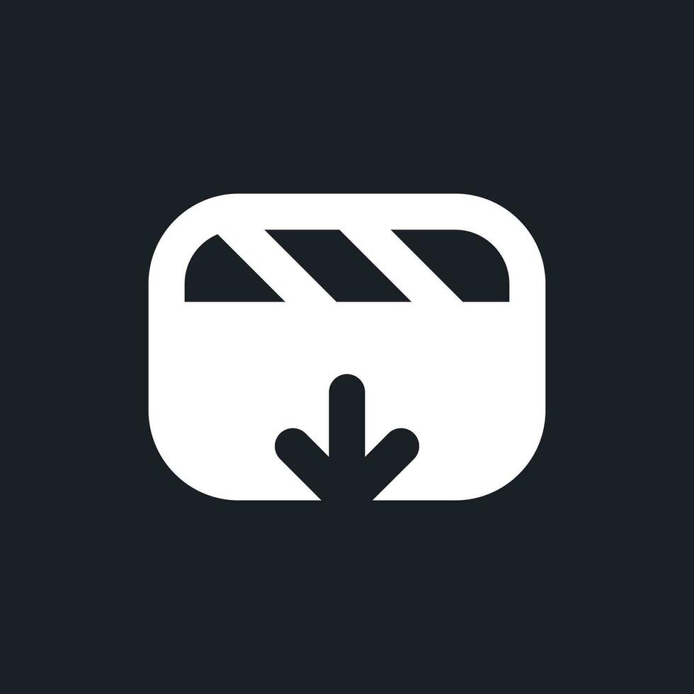 Import video file white pixel perfect solid ui icon. Footage editing software. Media player. Silhouette symbol for dark mode. Glyph pictogram on black space for web, mobile. Vector isolated image