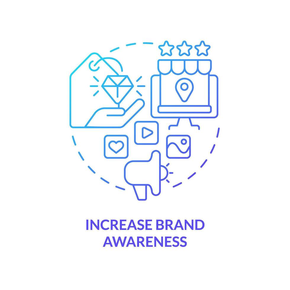 Increase brand awareness blue gradient concept icon. Promote business. Social media advertising goal abstract idea thin line illustration. Isolated outline drawing vector