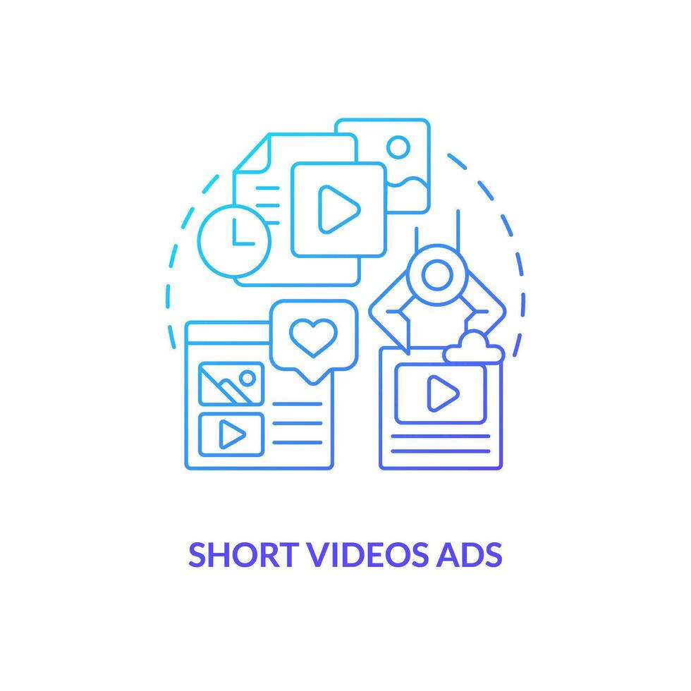 Short videos ads blue gradient concept icon. Products presentation. Type of social media promo abstract idea thin line illustration. Isolated outline drawing vector