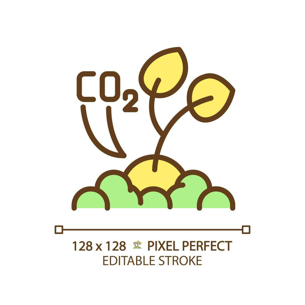 Sequestering carbon green RGB color icon. CO2 storage. Organic farming. Regenerative agriculture. Global warming. Isolated vector illustration. Simple filled line drawing. Editable stroke