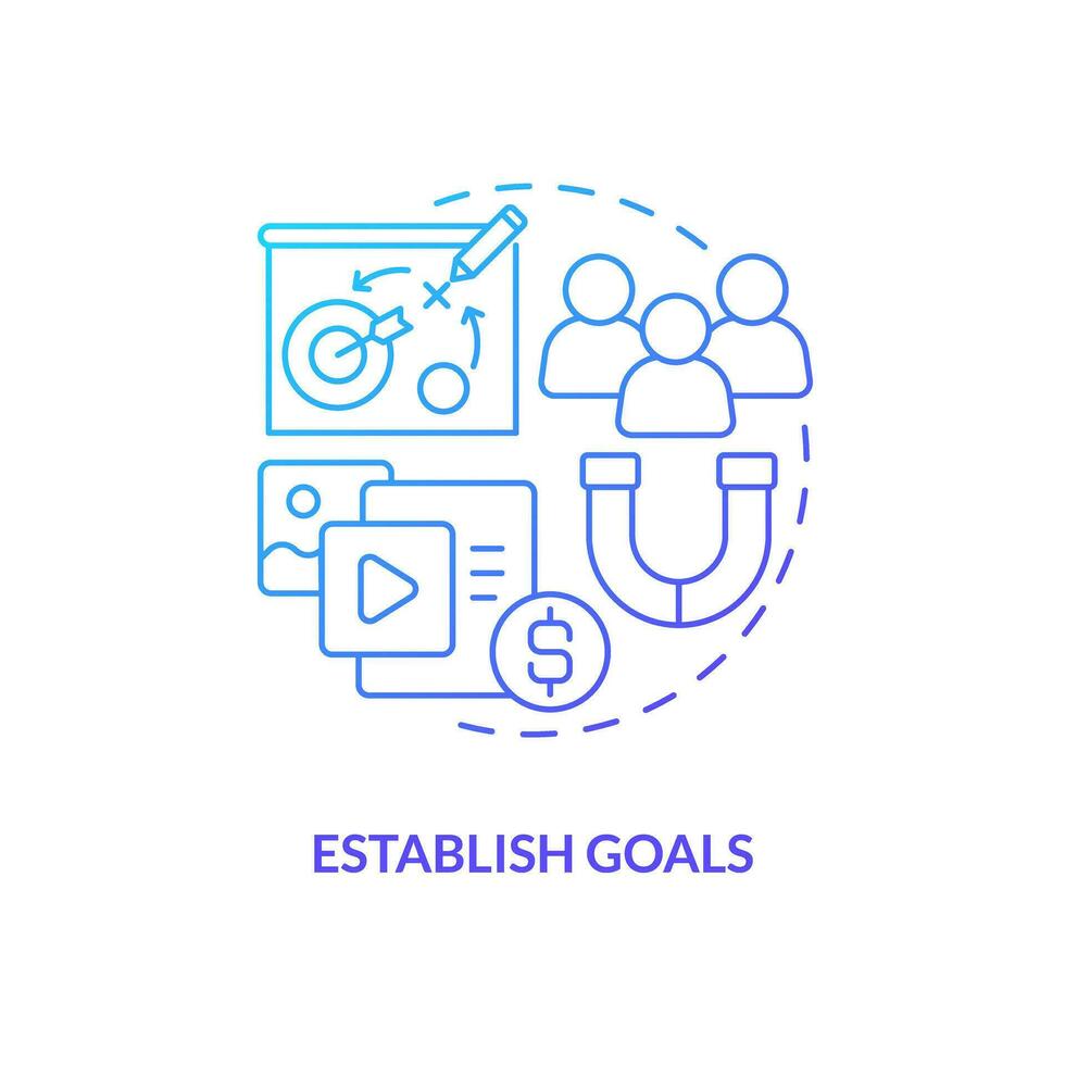 Establish goals blue gradient concept icon. Business strategy. Get started with social media advertising abstract idea thin line illustration. Isolated outline drawing vector