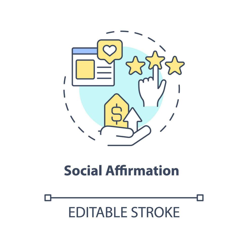 Social affirmation concept icon. Proof for credibility. Customer reviews reason abstract idea thin line illustration. Isolated outline drawing. Editable stroke vector