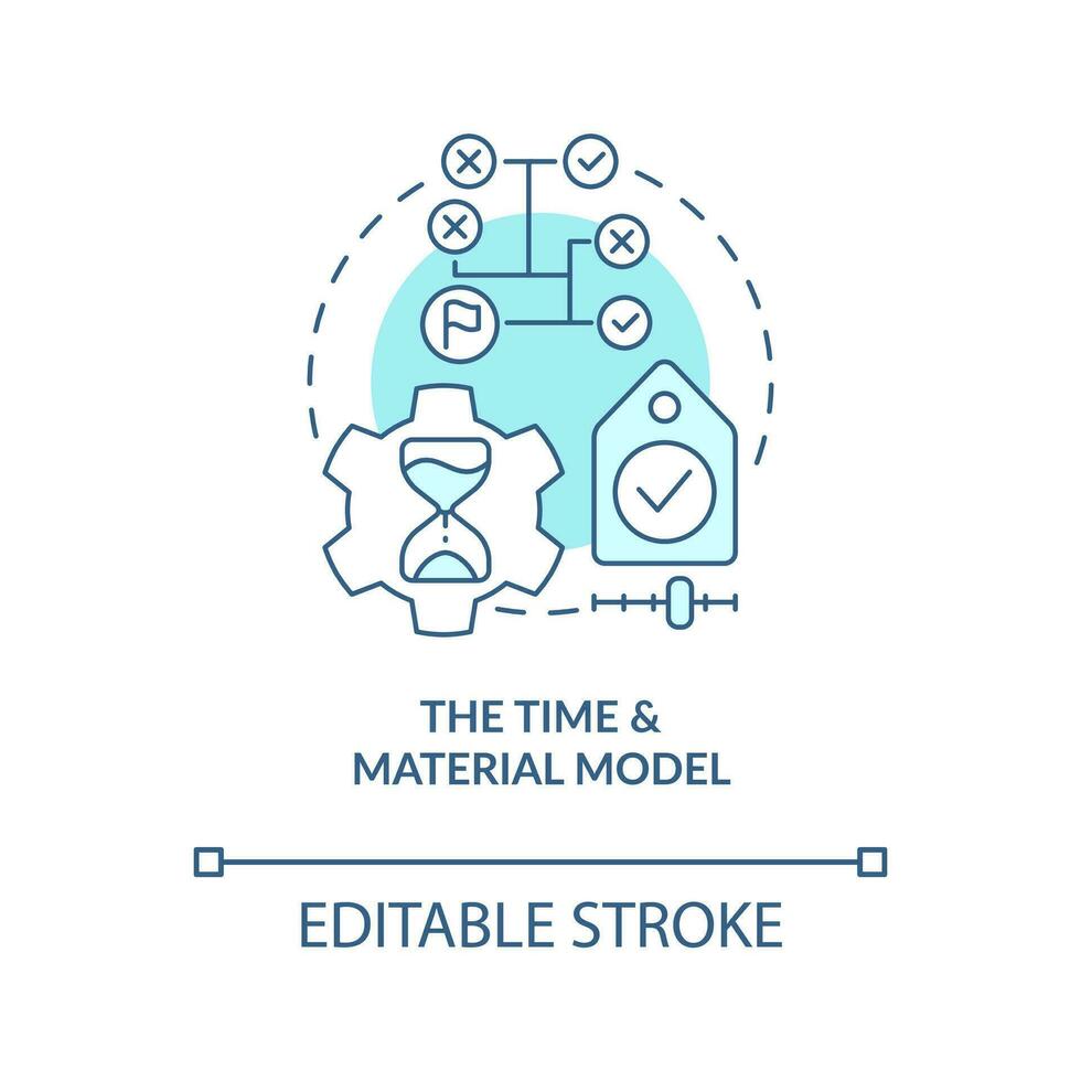 Time and material model turquoise concept icon. Outsourcing contract type abstract idea thin line illustration. Isolated outline drawing. Editable stroke vector