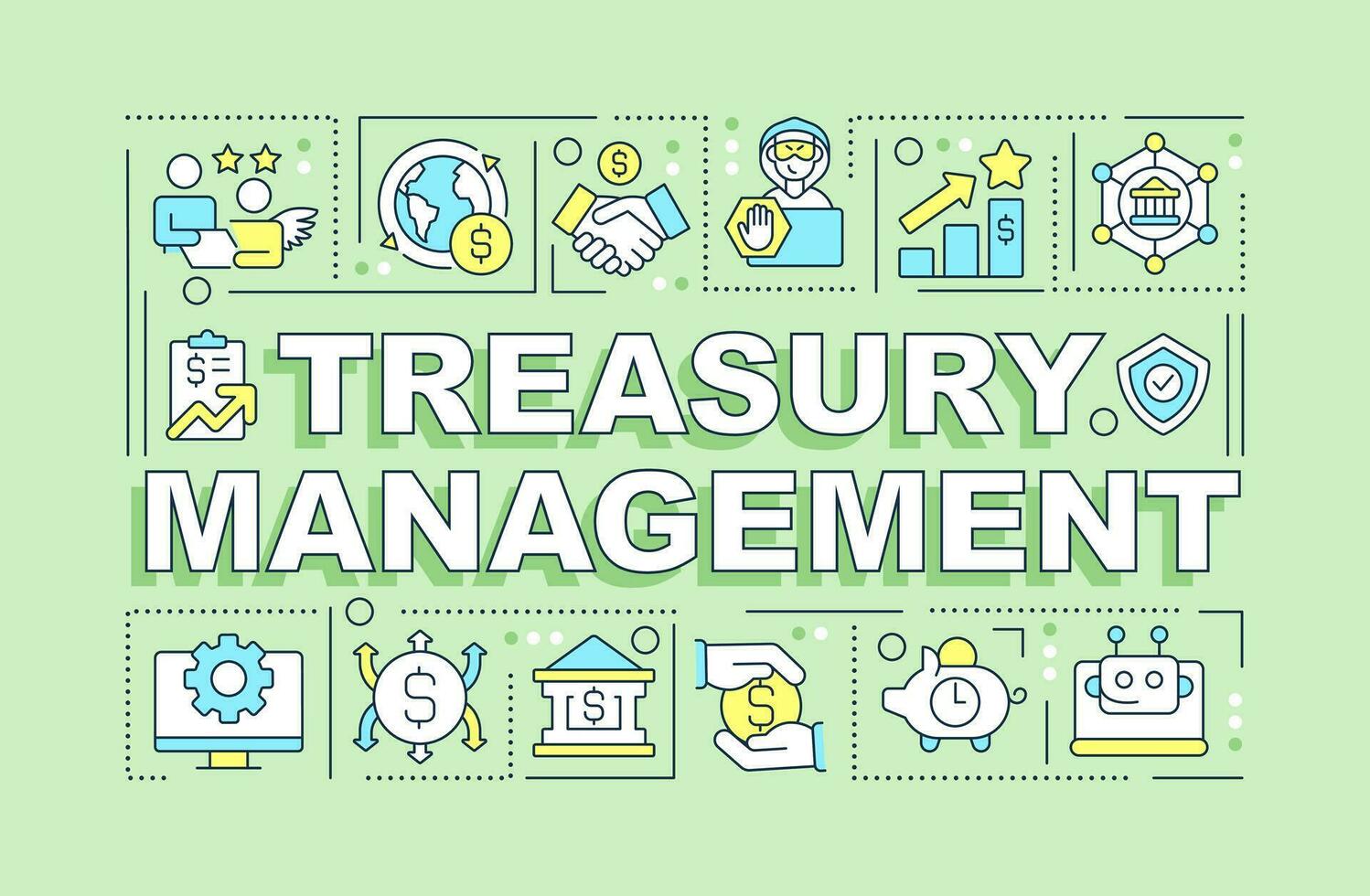 Treasury management word concepts green banner. Financial service. Infographics with editable icons on color background. Isolated typography. Vector illustration with text