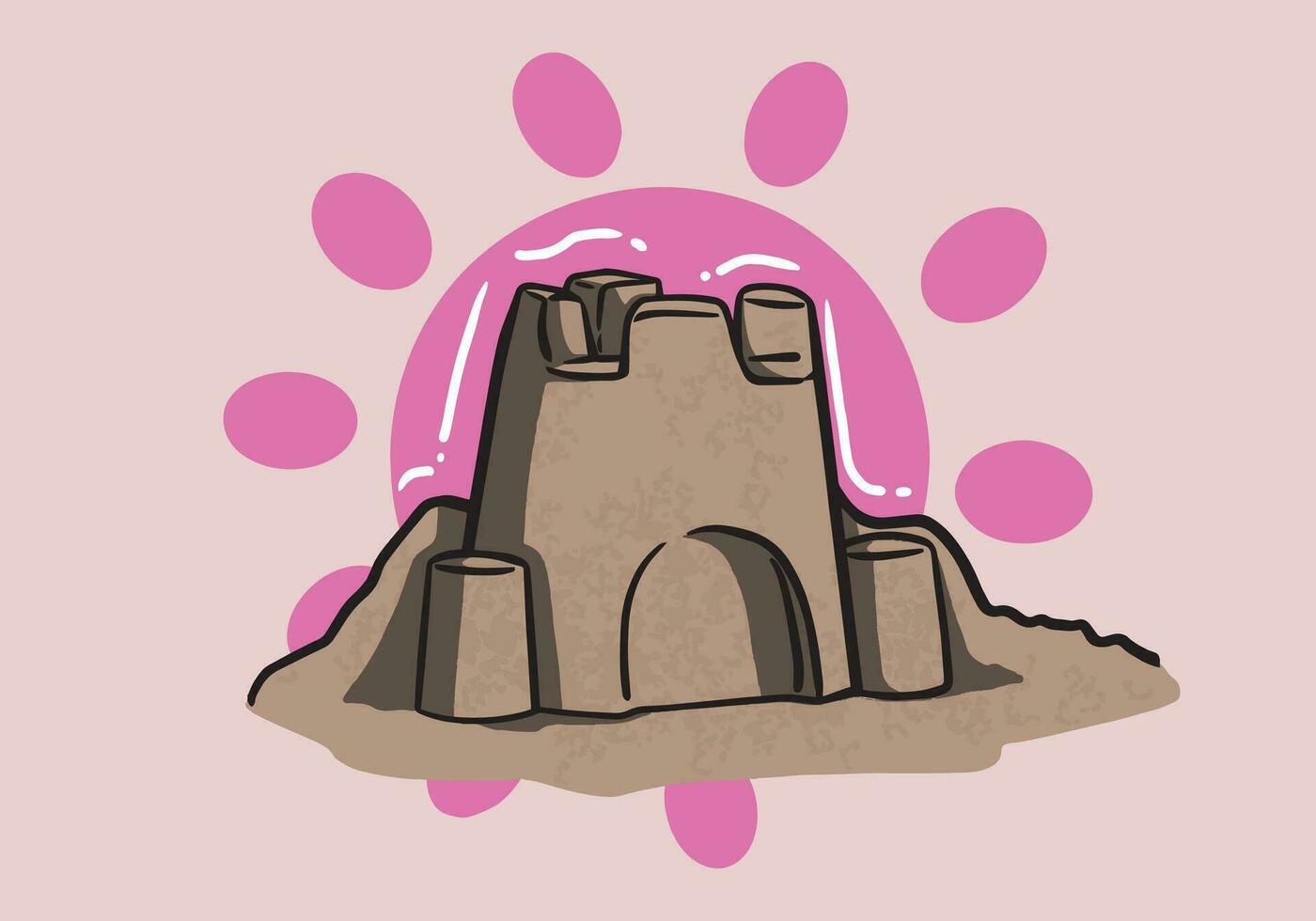 castillo de arena en el playa contento infancia pasatiempo edificio vector ilustración en antecedentes