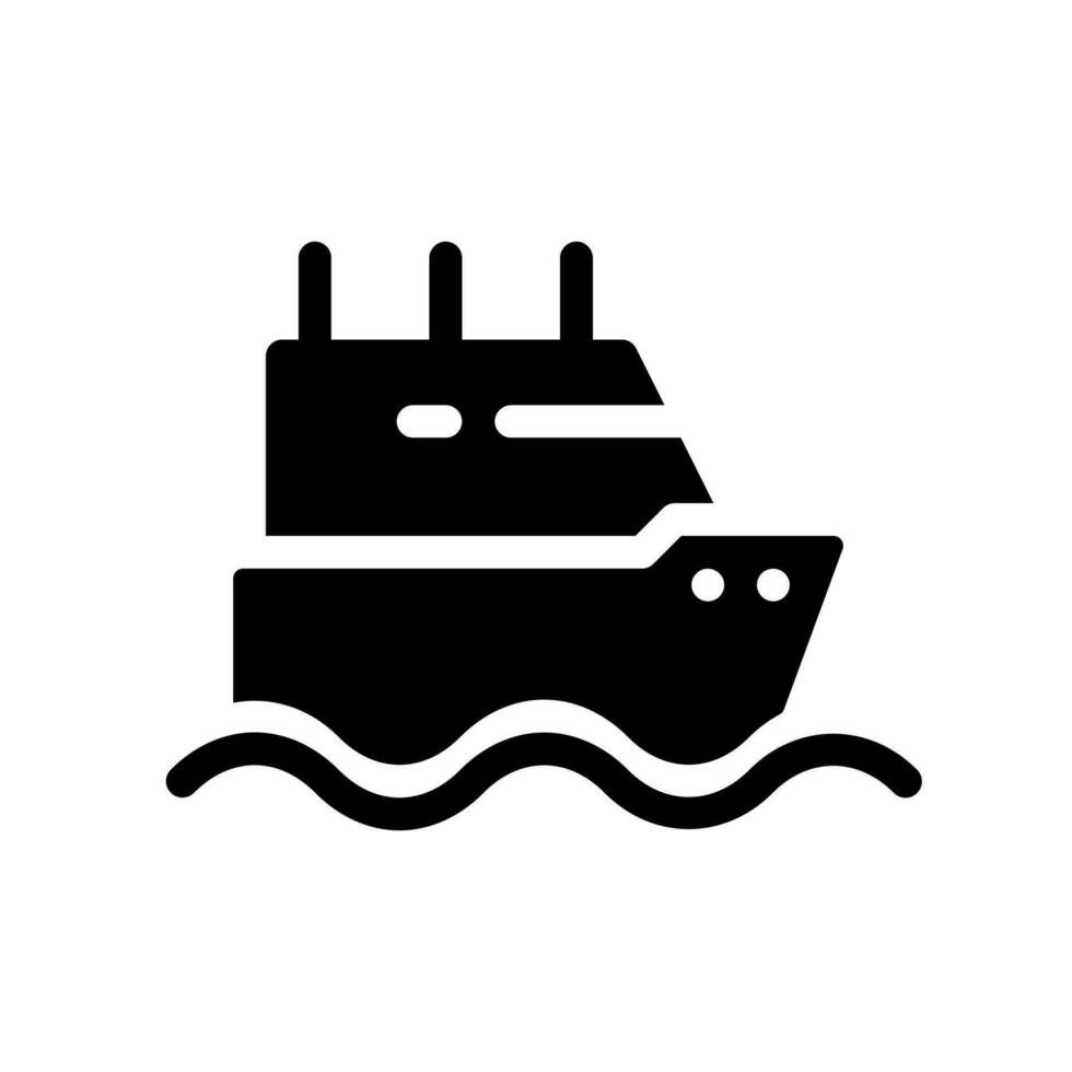 Ferry black glyph ui icon. Boat transporting passengers. GPS navigation. User interface design. Silhouette symbol on white space. Solid pictogram for web, mobile. Isolated vector illustration
