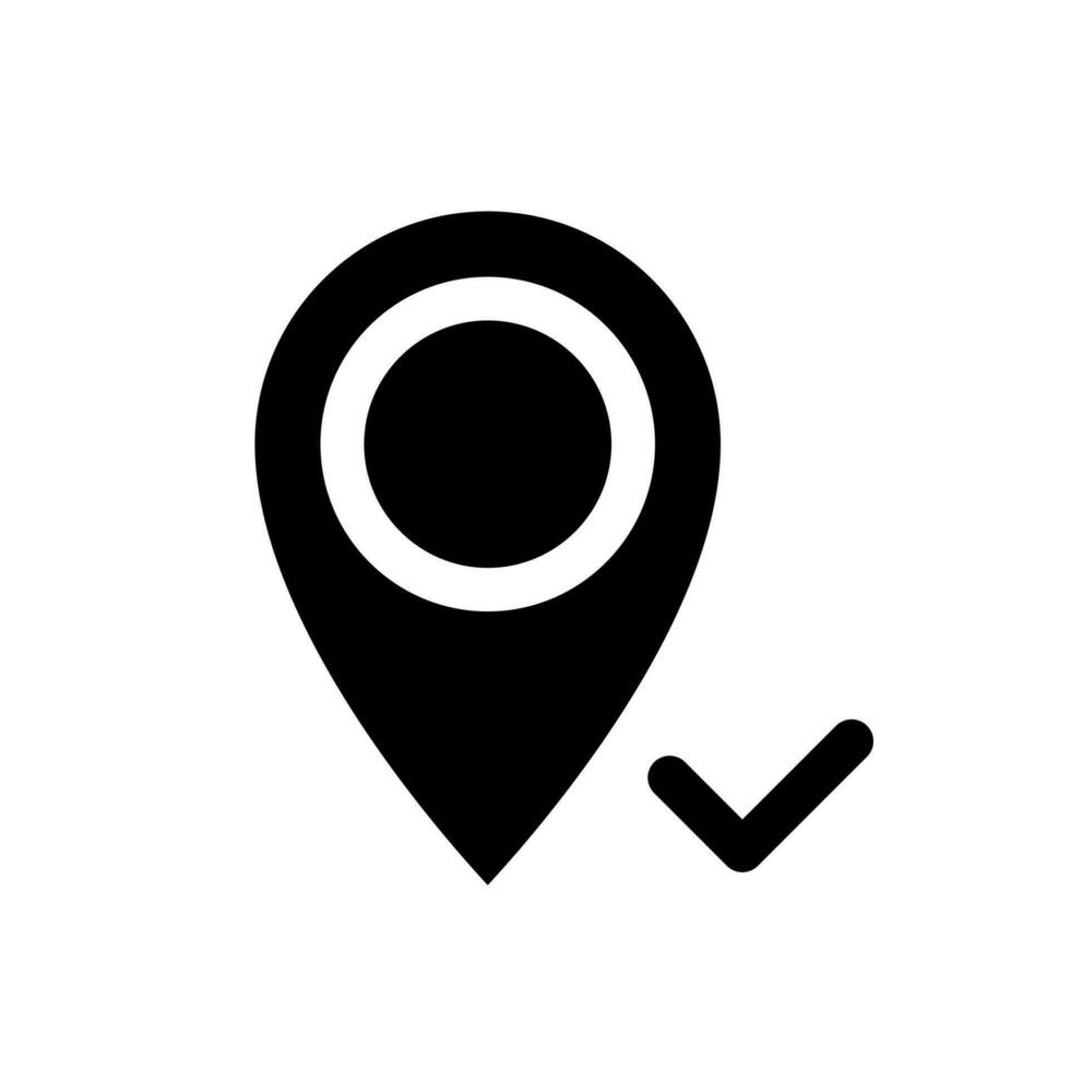 Reaching pinned destination black glyph ui icon. Approved place. GPS navigation. User interface design. Silhouette symbol on white space. Solid pictogram for web, mobile. Isolated vector illustration