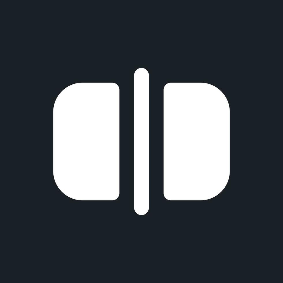 Split white pixel perfect solid ui icon. Divide footage into parts. Editing application function. Silhouette symbol for dark mode. Glyph pictogram on black space for web, mobile. Vector isolated image