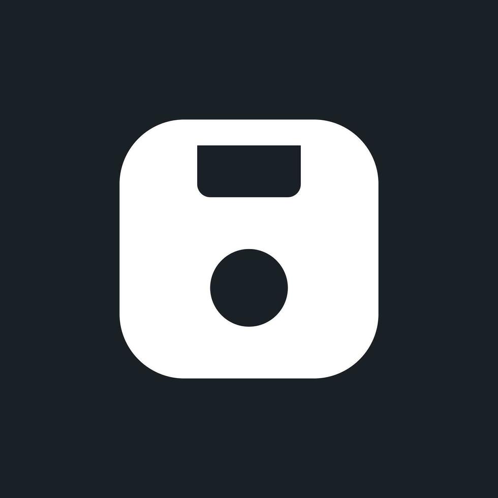 Save white pixel perfect solid ui icon. Progress store. Keep work changes. Record information. Silhouette symbol for dark mode. Glyph pictogram on black space for web, mobile. Vector isolated image