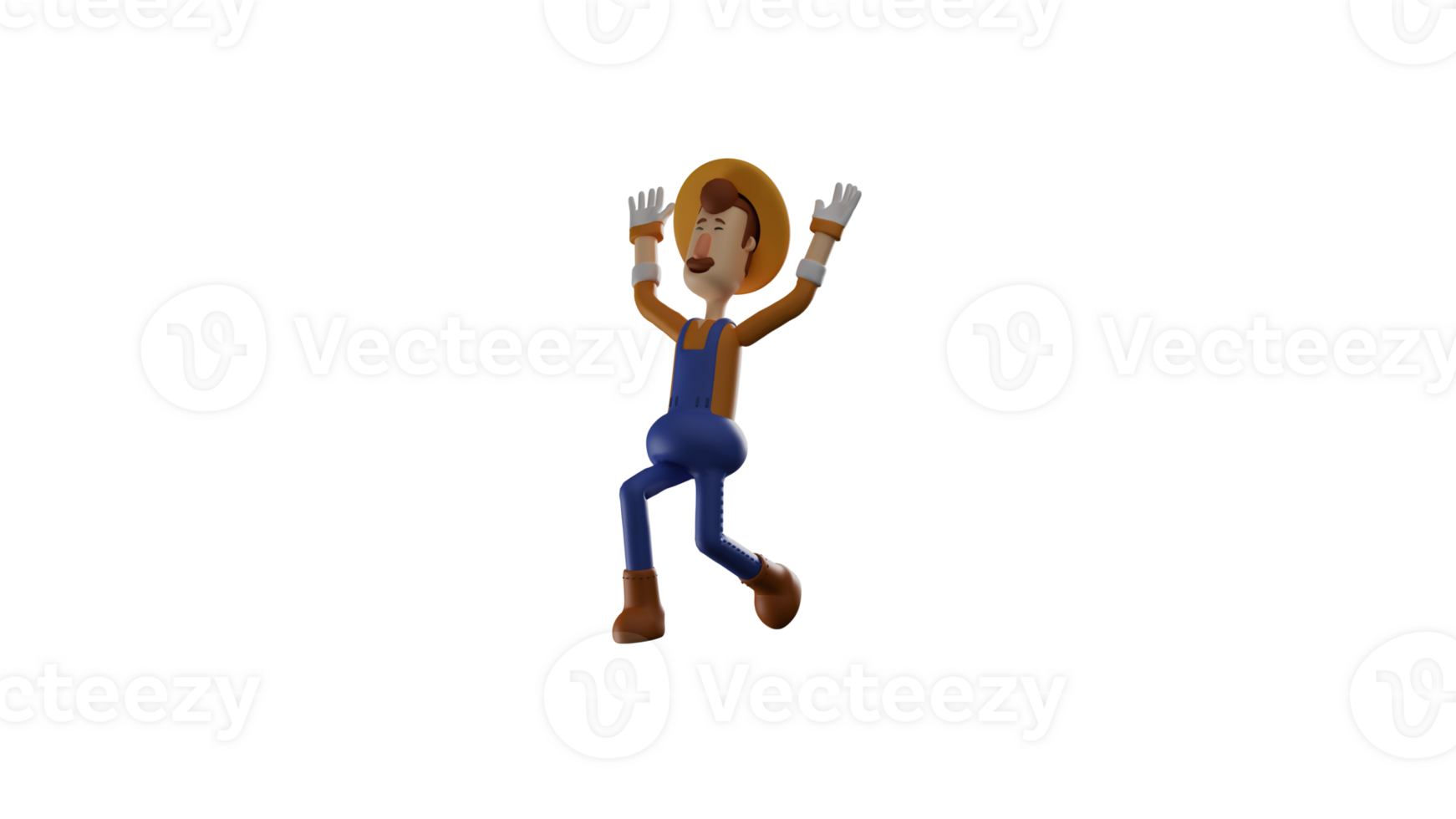 3D illustration. Surrendered Farmer 3D cartoon character. Farmer raised both hands as a sign he gave up. The farmer showed his frightened expression. 3D cartoon character png