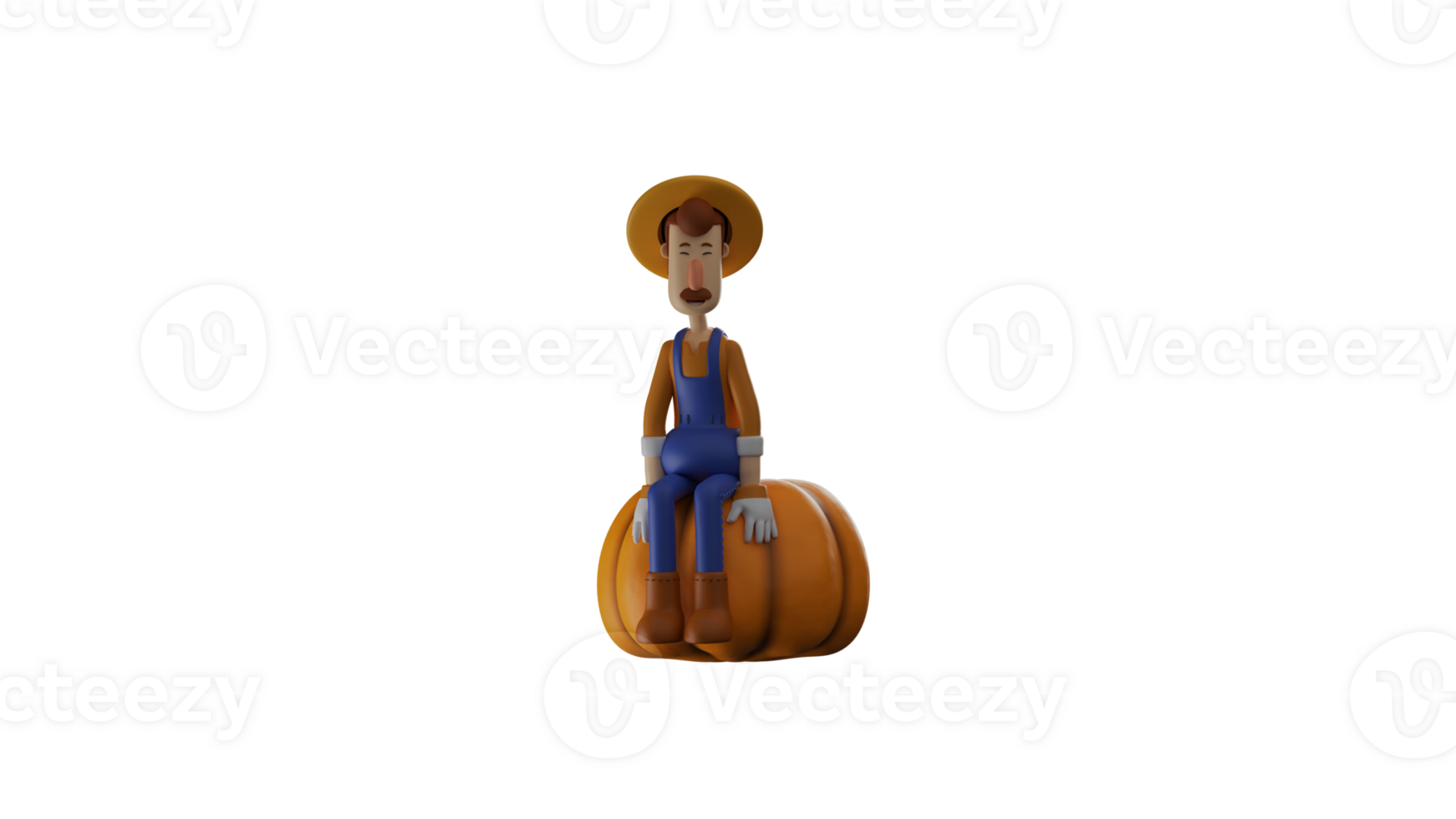 3D Illustration. Sweet Farmer 3D Cartoon Character. Farmer sit on a giant flask. Farmer sat down and showed a sweet smile. Farmer just silent and see the situation around him. 3D cartoon character png