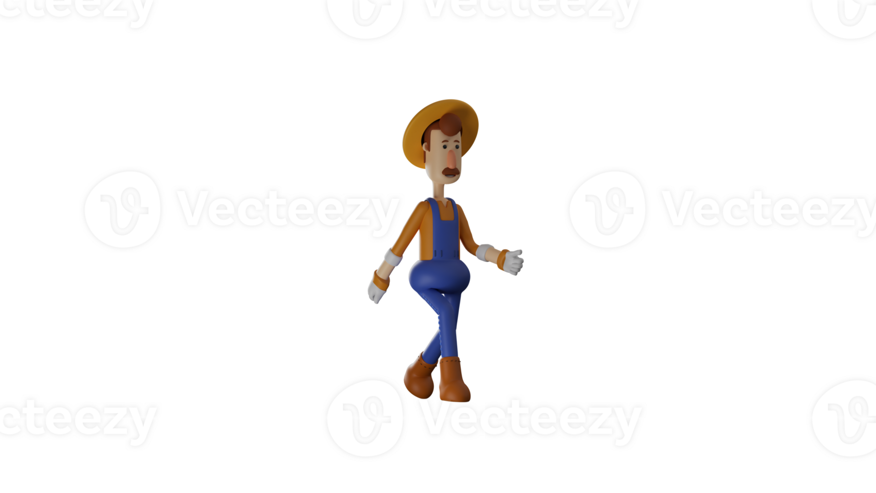 3D illustration. Enterprising Farmer 3D cartoon character. Farmer in walking pose. The farmer was walking slowly towards his field. Farmers look handsome and cool. 3D cartoon character png