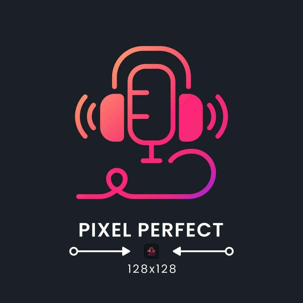 Live audio podcast pink solid gradient desktop icon on black. Streaming service. Online show. On air. Pixel perfect 128x128, outline 4px. Glyph pictogram for dark mode. Isolated vector image