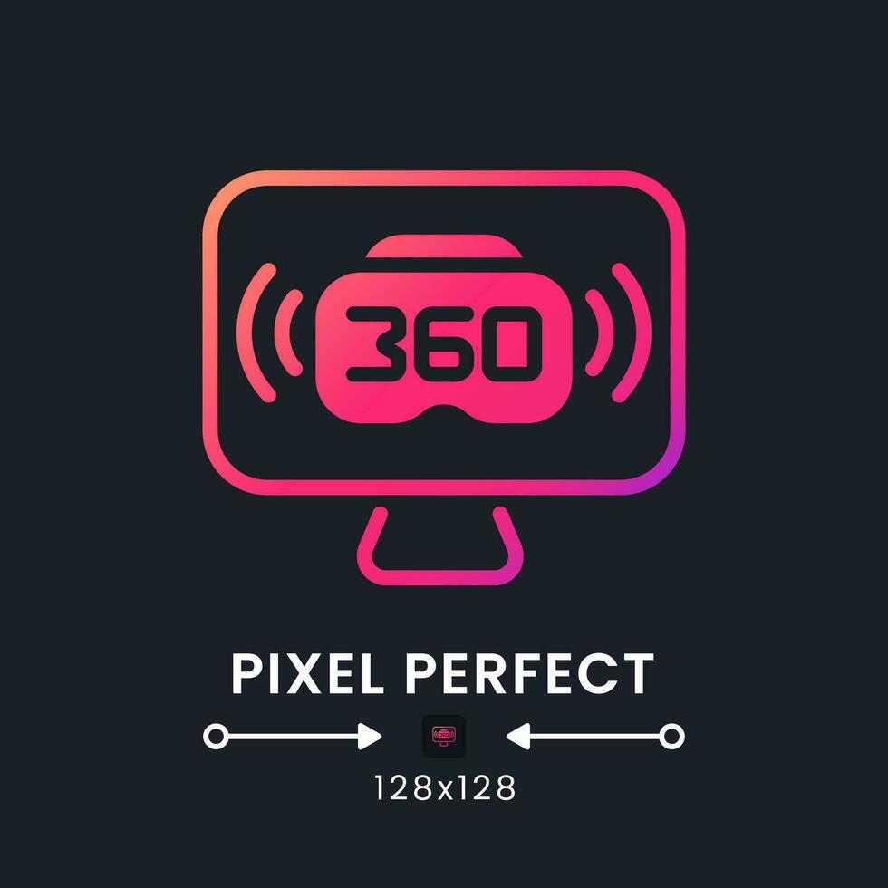 VR live streaming pink solid gradient desktop icon on black. Virtual reality. Interactive content. Pixel perfect 128x128, outline 4px. Glyph pictogram for dark mode. Isolated vector image