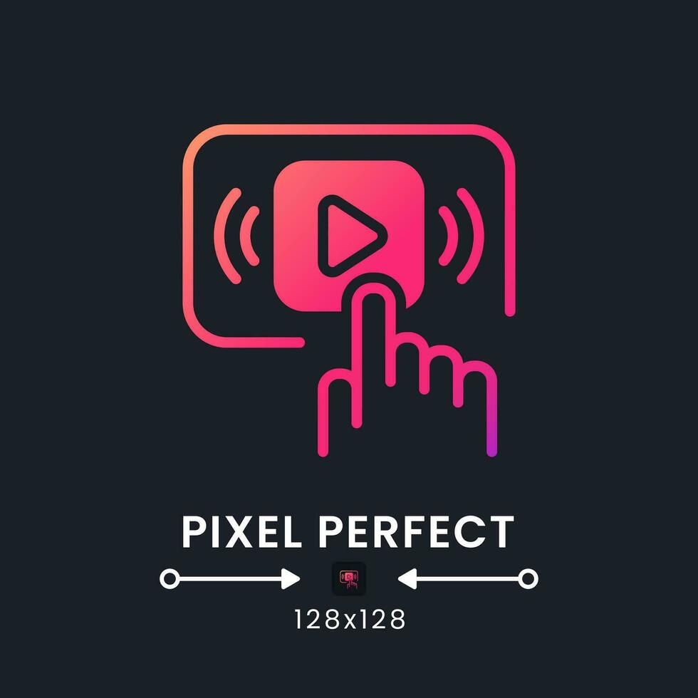 Start streaming pink solid gradient desktop icon on black. Digital content platform. Online entertainment. Pixel perfect 128x128, outline 4px. Glyph pictogram for dark mode. Isolated vector image