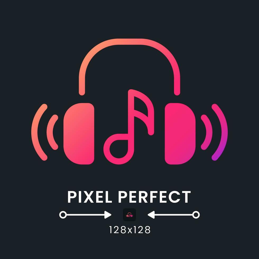 Music streaming pink solid gradient desktop icon on black. Media service. Online radio. Audio content. Pixel perfect 128x128, outline 4px. Glyph pictogram for dark mode. Isolated vector image