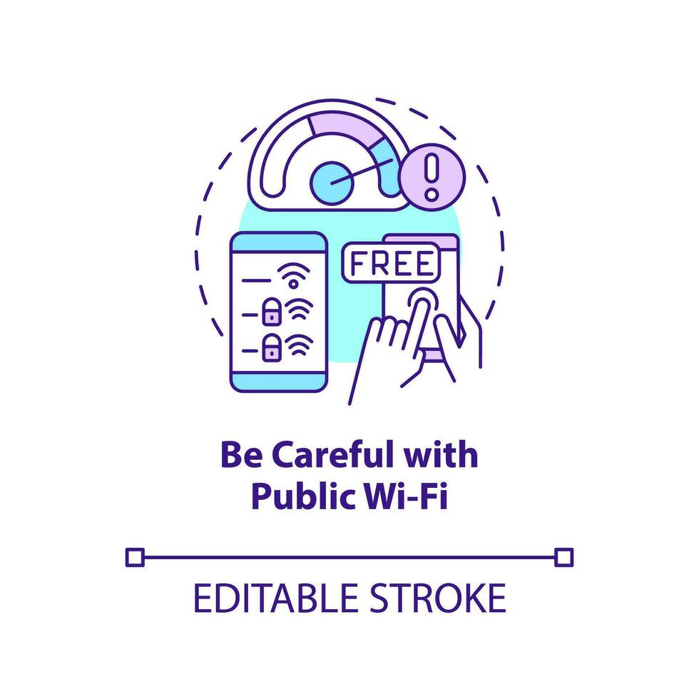 Be careful with public network concept icon. Insecure wireless connection. Internet abstract idea thin line illustration. Isolated outline drawing. Editable stroke vector