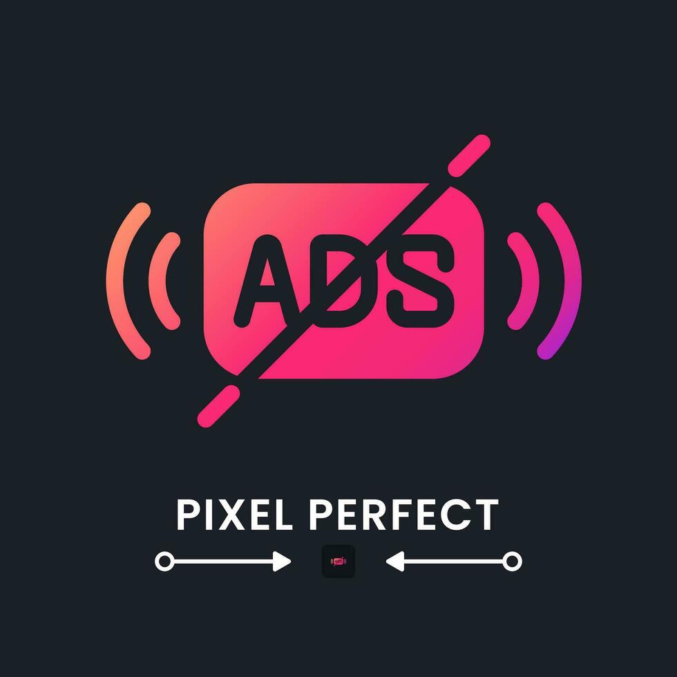 Ad free content pink solid gradient desktop icon on black. Streaming service without commercials. Remove advertising. Pixel perfect, outline 4px. Glyph pictogram for dark mode. Isolated vector image