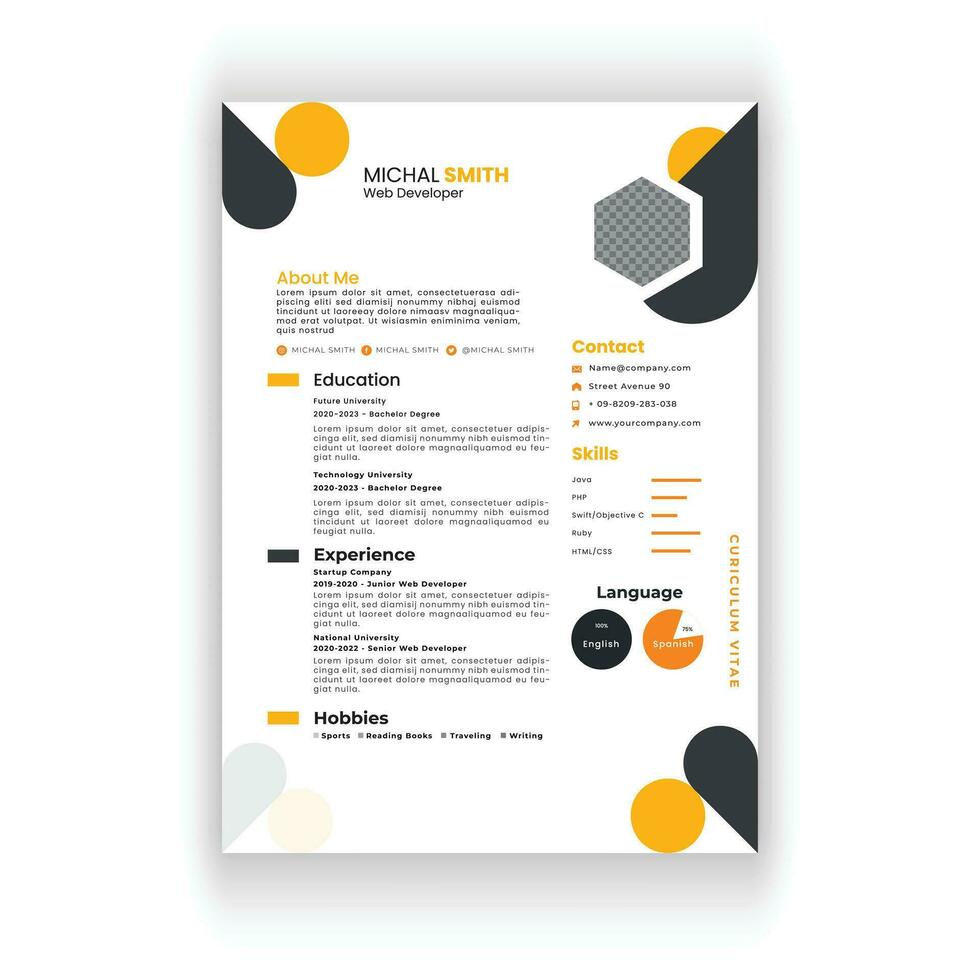 Modern and clean resume or cv template. vector