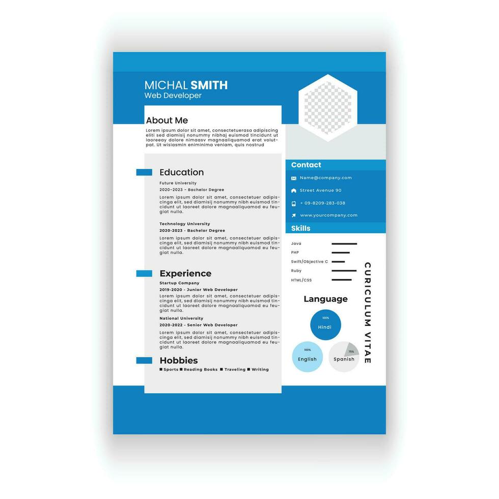 moderno y limpiar currículum o CV modelo. vector