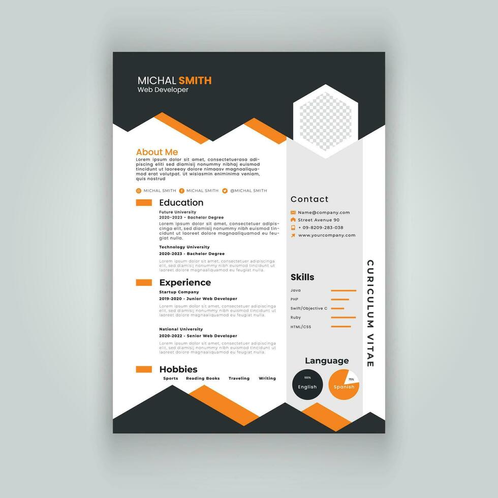 Clean and modern resume or cv template in a4. vector
