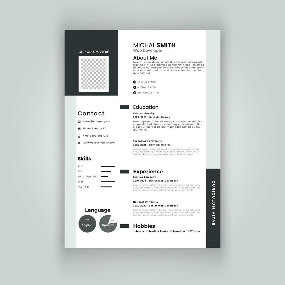 Modern and clean resume or cv template. vector