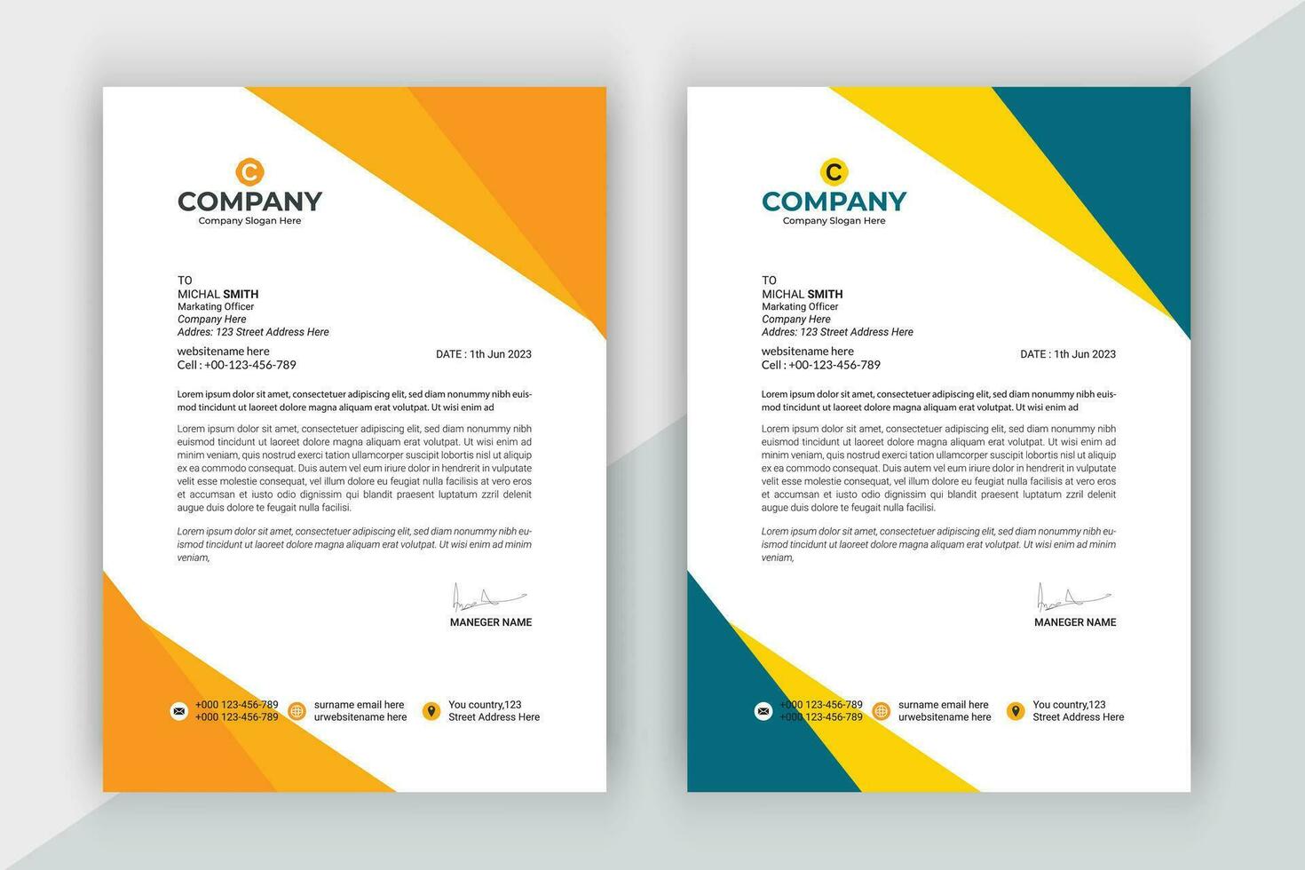 Simple business letterhead design set of two. vector