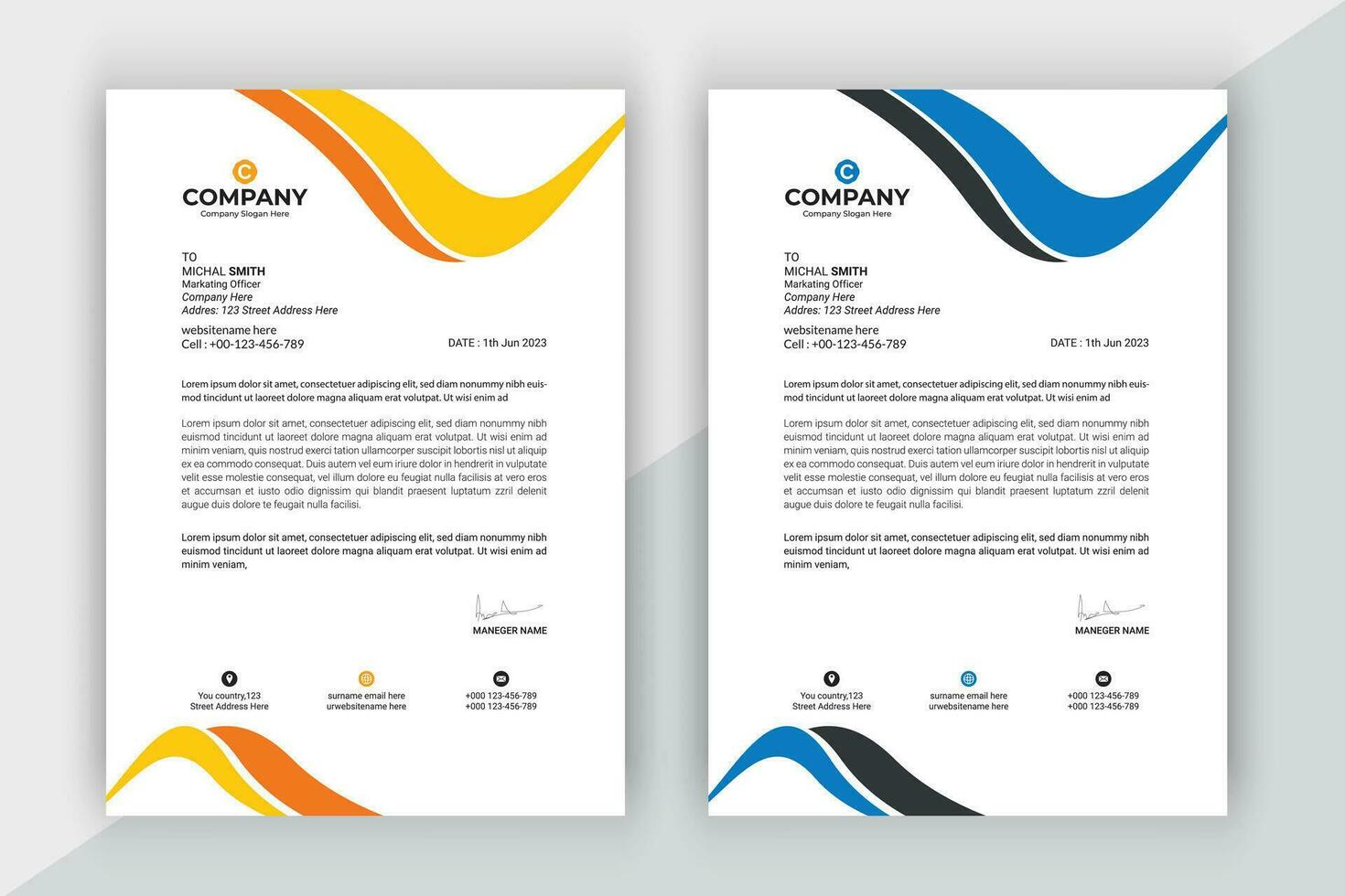 Modern company business letterhead template in a4. vector