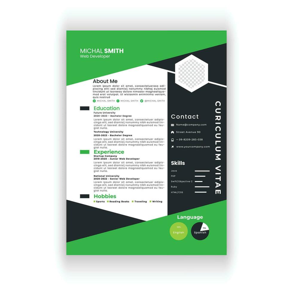Modern and clean resume or cv template. vector