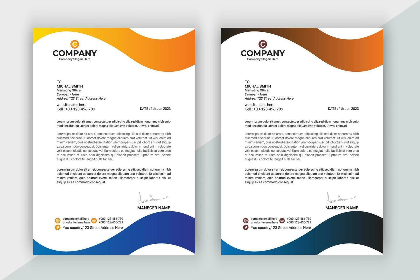 Modern company business letterhead template in a4. vector