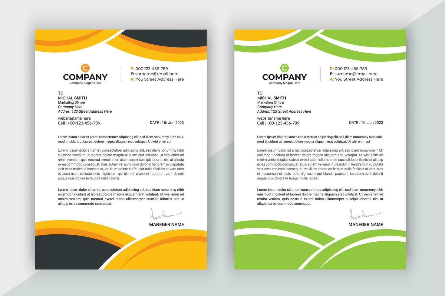 Modern company business letterhead template in a4. vector