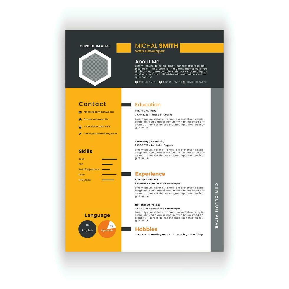 Modern and clean resume or cv template. vector